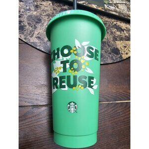 Starbucks Choose To Reuse Green 24 Oz Drink Tumbler Cup W/ Straw